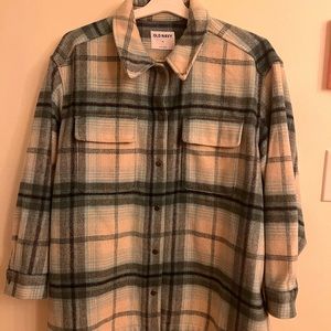 White and teal plaid shacket